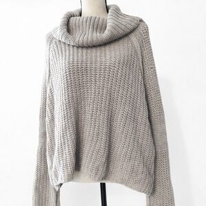 Charlotte Russe Oversized Taupe Chunky Knit Cowl Neck Sweater, Women’s XL